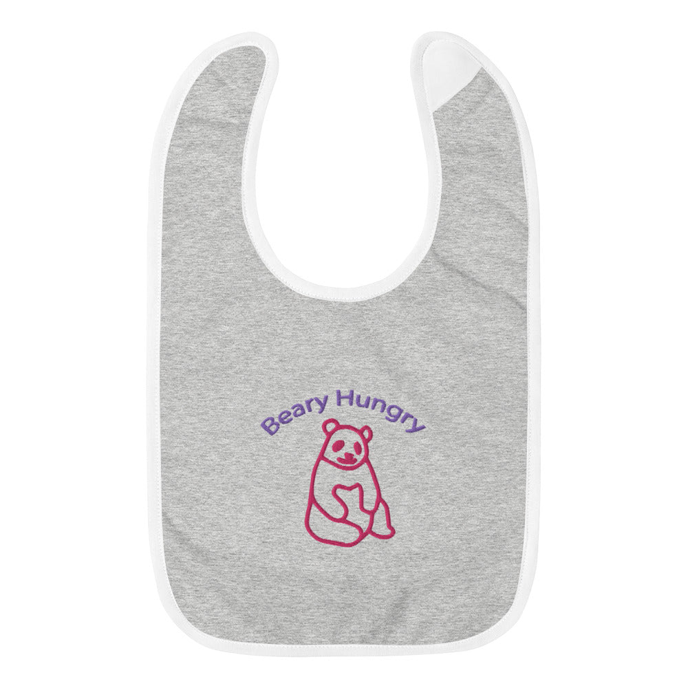 beary hungry girls Embroidered Baby Bib - Young Hugs