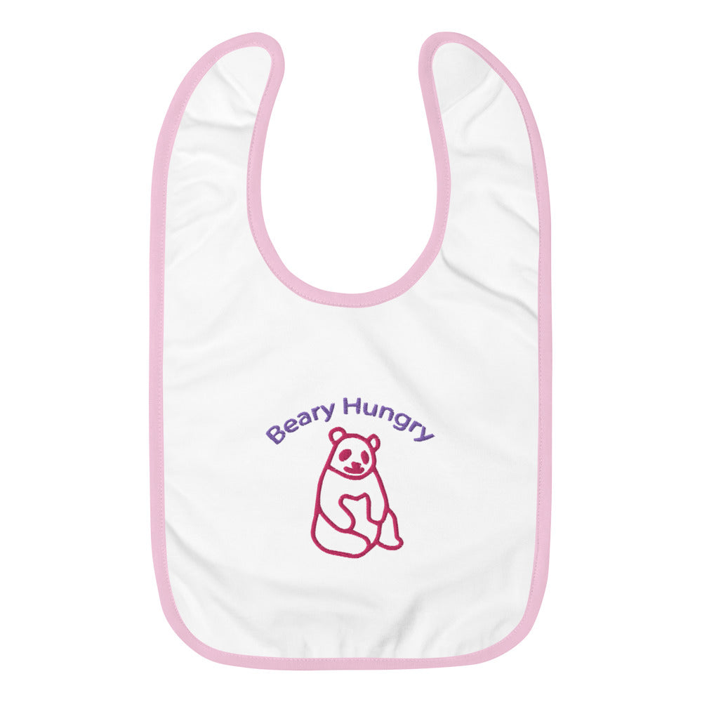 beary hungry girls Embroidered Baby Bib - Young Hugs